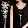 Colares pingentes elegante long tassel flor rosa pingentes de cristal para mulheres geométricas maxi rhombrus camisola cadeia colar A528