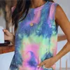 Summer Tie Dye Bez Rękawów Kamizelka Tshirts Top O-Neck Loose Casual T Shirts Tops Kobiet Moda Streetwear Lady T-shirt 210623