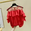 Summer Sleeveless Women Blouses Plus Size Tops Casual Sexy Chiffon Mesh Women Shirts Ruffles O Neck Women Clothing 14615 210527