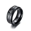 MasonicMan Mens Black Rings Stainless Steel Double Wire Cable Inlay Ring for Men Wedding Band Laser Masonic Vintage Jewelry