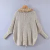 Kobiety jesień kardigany dzianiny sweter płaszcze luźne batwing rękaw otwarty stitch futro kołnierz kobieta bandaż wierzchnia 210513