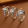 Anelli di diamanti classici a sei artigli Coppia di donne placcate in argento Set da sposa Set di gioielli di fidanzamento Amanti per le donne Bijoux da sposa