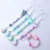 Clips de sucette en Silicone rose pour bébé, 1 pièce, nom personnalisé, perles au Crochet, couronne, porte-chaîne, cadeau de douche, sucettes #