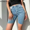 Summer Sexy Blue Vintage Women Skinny Longline Denim Shorts Button Micro-bomb Girl Female IVA8 210603