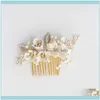 Jewelrygold Sier Color Porcelain Flower Bridal Small Comb Pearls Jewelry Handmade Women Wedding Prom Hair Piece Aessories Drop Delivery 2021