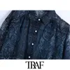 Traf女性のファッション半薄いペイズリープリント特大ブラウスビンテージ長袖ボタンアップ女性シャツシックなトップス210415