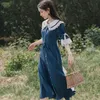 Yosimi Summer Long Dress Half Sleeve Mid-Calf Fit And Flare Peter Pan Collar Sweet Women Blue Midi Vestidos Verano 210604