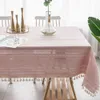 Tovaglia natalizia nordica Rosa Hollow ricamato Jacquard a righe Rettangolo panno Cotone Lino Copertura da pranzo Decor 210626