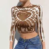 Tie Dye Sweet Heart Print Y2K T-Shirts With Three Quarter Sleeve Harajuku Women Summer Crop Top For Girls Kawaii Tees Shirt 210510