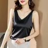 Kore ipek kadınlar kadın saten tankları tops kadınlar kolsuz ipek elastik tees halter üst seksi kadın saten v yaka camis top 210625