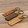 Blank Wooden Leather Keychains DIY Custom Straps Wood Keychain Key Tag Anti-Lost keyring Accessories Gift