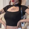 Insgoth Bandage Siyah Kırpma Tops Gotik Streetwear Kadınlar Seksi Bodycon Ince Kısa Kollu Punk T-Shirt Moda Yeni X0628 Tops