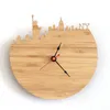 Relógios de parede Natural Bambu York Relógio Skyline Design Relógio Memorial Pogador Decoração Moderna Cidade