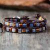 Women Leather High End Mix Natural Stones 2 Strands Wrap Bracelets Vintage Weaving Bead Bracelet Drop