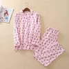 Ensembles de pyjama rose femmes mignon teckel imprimé 2 pièces ensemble haut à manches longues taille élastique pantalon pyjama en coton brossé S7N002 210421
