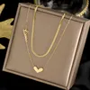 Classic Peach Heart Double Gold Titanium Steel Short Necklace For Woman Fashion Sexy Girl's Clavicle Chain Korean Luxury Jewelry G1206