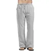 2021 Mens Nature Cotton Linen Trousers Summer Pants Casual Male Solid Elastic Waist Straight Loose Pants Plus Size Fit