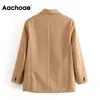 Aachoae mode rose et kaki Blazer femmes Double boutonnage décontracté bureau manteau dame col châle élégant Blazer Feminino 210413