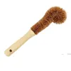 NewWooden Cup Brush Cuisine Outil de nettoyage à long manche Fibre de coco Brown Naturel Coco Poêle antiadhésive Plat Lavage Pot Brosse EWA4726