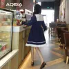 Весна японский стиль мини женское платье моряк воротник с длинным рукавом лолита es jk a-line лук лоскутные дамы 210521