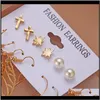 Ljuskrona droppleverans 2021 Women Ethnic Cross Leaves Style Pendant Creative Simple Geometric Dangle Earrings Fashion Jewelry 6 Par/Set
