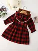 Toddler Girls Buffalo Plaid Flounce Sleeve Ruffle Trim Dress SHE