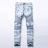 Mens Skinny Jean Distressed Slim Elastic Jeans Denim Biker Jeans Hip Hop Byxor Tvättade Rippade Jeans Plus Storlek 28-42, YA558 210622