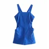 Повседневная женщина синяя конопля для конопля Summer Fashion Safari Style Sling Dompers Ladies Streetwear Romper 210515