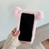 iPhone 15の3D豚の本物のヘアケース14プラスプロマックス13 12 Samsung S23 Ultra S22 A24 A04E A34 A54 A14 5G Fluffy Fur Soft TPU Rabbit豪華な耳電話皮のカバー