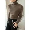 Women's Sweaters High Neck Sweater 2022 Autumn Winter Lace Mesh High-grade Knitted Top Is Versatile And Fashionable