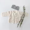 Set di abbigliamento 2021 Primavera Autunno Baby Girl Abiti Set di vestiti Nato Cappotto in maglia di colore puro + Pagliaccetti Vestito da bambina