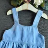 Summer Girls' Clothing Sets Style Lace-Side Puff Sleeve Lapel Top +Sling Dress 2Pcs Baby Kids Clothes Suit Children 210625