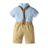 Baby Boys Ubrania Zestawy Letnie Toddler Gentleman Bawełna Kratka Koszula + Bowtie + Suspender Pant 4 SZTUK Outfits Infant 1 2 3 4 YE ARS 210615