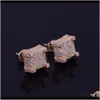 Stud 10x10mm Mens Zircon Earring Hip Hop Style Copper Material Iced Bling CZ Square ￶rh￤ngen skruvback Fashion Jewelry SIC95 KJVG5