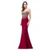 섹시한 백리없는 Appliques Burgundy Mermaid 레이스 긴 댄스 파티 블루 블랙 저녁 파티 드레스 Vestido de Festa Longo