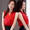 Summer White Blouse Women V Neck Sleeveless Loose Chiffon Shirt Tops Female Casual Solid Office Ladies Blouses Blusas 3534 210512