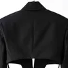 Hollow Out Black Blazer för kvinnor Notched Långärmad Casual Sexig High Street Blazers Kvinna Mode Vår 210524