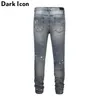 Ciemna ikona Ripped Coating Slim Fit High Street Jeans Mężczyźni Hi-End Fashion Nit On Knane Cool Jeans Denim Męskie spodnie 2 kolory 210622