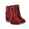 ブーツ女性冬のハイヒールボタスムハーの毛皮の靴スノー女性より大きなサイズ12-3赤ベージュ黒滑り止めバックルベルトジッパー