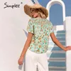 Ethnische Urlaub Blumendruck lose Frauen Bluse Sommer Casual Bogen Schärpe Quaste Hemden weiblich Rüschen O-Ausschnitt kurze Top Dame 210414