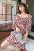 Pink Leopard Print Floral Skirt Sweet and Spicy Sexy Short Royal Sister Girl Long Sleeve Dress Female 210429