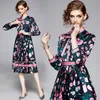 Lente Runway Hoge Kwaliteit Bow Hals Vintage Flora Print Party Jurk Vestidos Robe Femme Elegante Dot Print Midi Jurk 210529