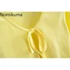 Nomikuma, cárdigan de estilo coreano para Mujer, Unicolor, cuello redondo, con cordones, manga larga, prendas de punto, dos piezas, informal, combina con todo, Tops, Ropa de Mujer 210514