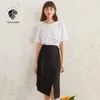 FANSILANEN Sexy split bandage wrap a-line skirt Women office lady elegant midi black Vintage white high waist bottom 210629