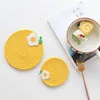 マットパッド日本語スタイルの熱断熱パッドインス小さな花の丸いプレースマットコットンスレッド織りポットボウルキセンテーブル装飾