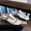 Sophitina Trendiga Sandaler Kvinnor Bohemian Style Metal Dekoration Skor Ankel Spänne Äkta Läder Kvinnor Flat Skor Sommar AO338 210513