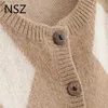 NSZ women argyle style sweater vest fall fashion crop top sleeveless rhombus knitted cardigan jumper vest tank top waistcoat 211008