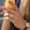 Asscher Kesim 14 K Beyaz Altın 4Ctw DF Nişan Düğün Lab Grown Moissanite Elmas Halo Yüzük Testi Pozitif Kadınlar Için Lüks