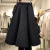 Кимутомо Корея ретро женские юбки осень зима эластичная высокая талия алмаз сплетенный сплошной цвет a-линии днища femme 211220