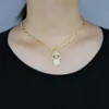 Ciondolo Hamsa turco fortunato con micro pavé di zirconi cubici Collana da donna con catena a maglie aperte con spilla da balia a mano di Fatima